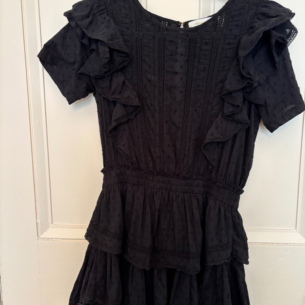 LoveShackFancy Black Eyelet Ruffle Mini Dress - Picture 3 of 14